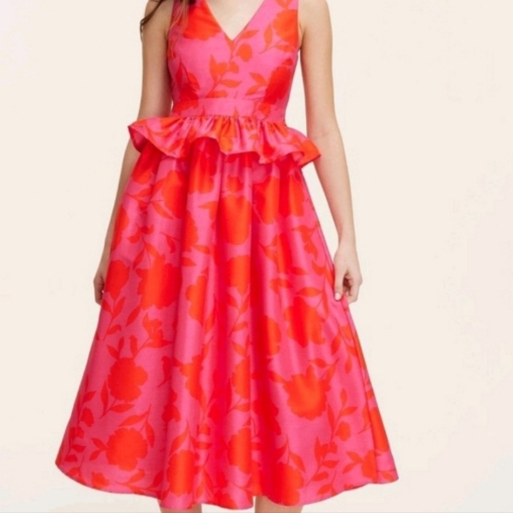 Kate Spade New York Floral Peplum Ruffle Festive Midi Dress New